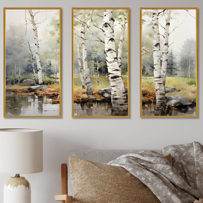 «Green Birch Wood Beauty I - Tree Birch», ensemble d'art sur toile