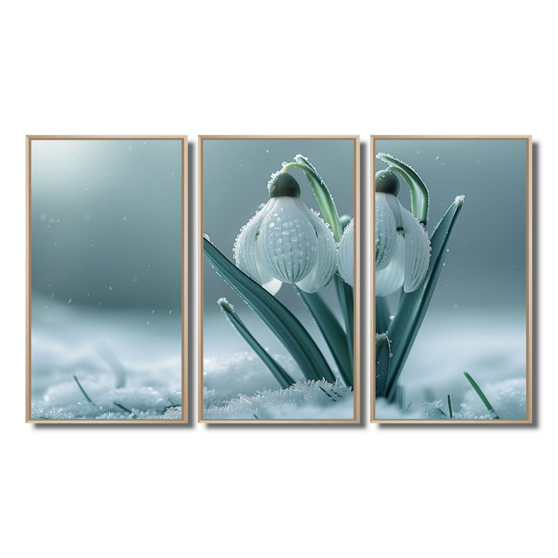 Ensemble de salon Lamberson - Snowdrops Wall Art, Toile naturelle avec cadre flottant, H 28 po x l 36 po x P 1 po