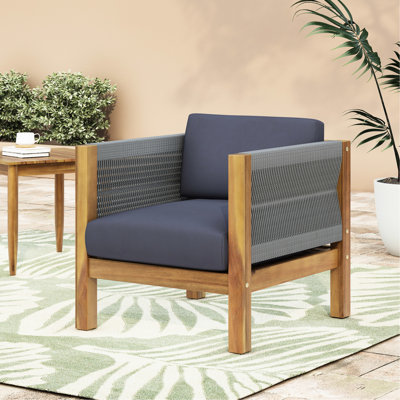 Fauteuil inclinable d'extérieur en bois, tissé à la corde, rembourrage d'eau, 24,6 po Hauteur, club de loisirs, siège, largeur 28,65