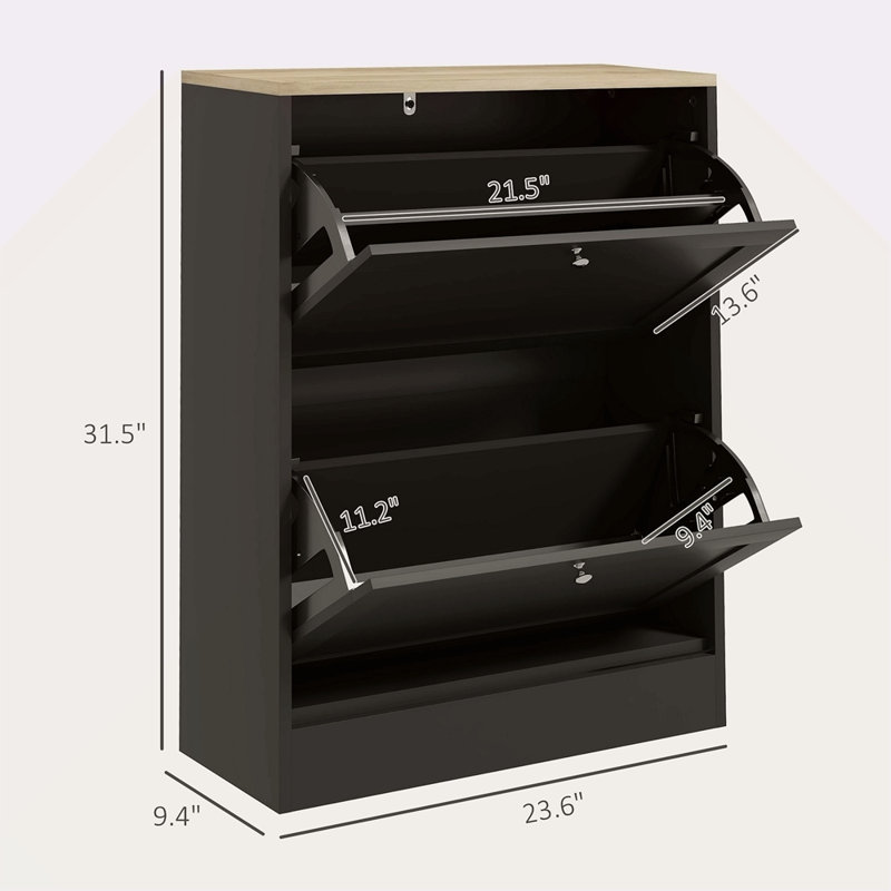 Slim Shoe Cabinet For Entryway, Modern Hidden Shoe Storage Cabinet With 2 Flip Drawers And Adjustable Shelves For 12 Pairs Of Shoes