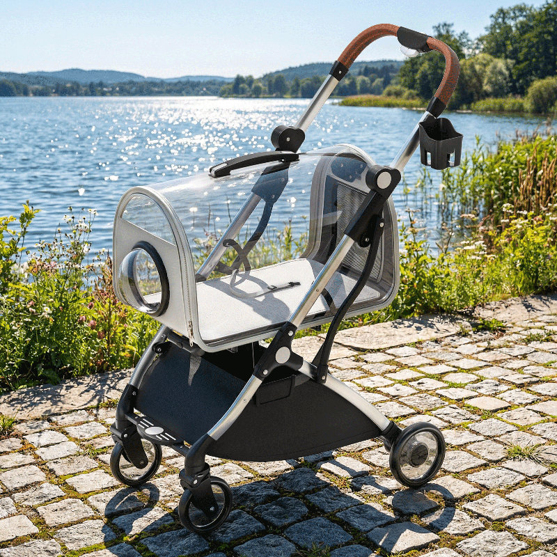 Poussette 2 en 1 pour animal de compagnie avec support amovible en aluminium léger et capacité de 33 lb avec dôme transparent et roues en polyuréthane de 5 po