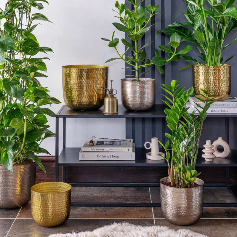Felix Hammered Metal Planter Set, Gold