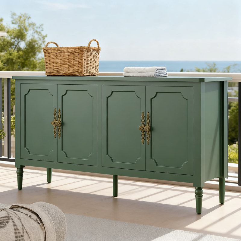 Grande armoire buffet avec 4 portes, crédence moderne de 58 pouces pour le rangement de la salle à manger et du salon, bar à café multifonctionnel et bar à vin