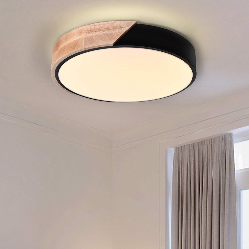 Plafonnier encastré rond en métal avec télécommande, Noir, L 11,8 po x P 11,8 po