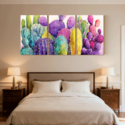 Plantes et fleurs, cactus coloré, ensemble de 3 reproductions d'art sur toile
