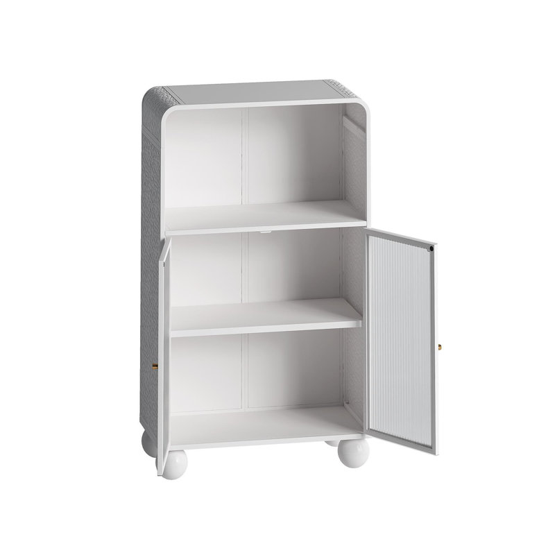 45.28" H Storage Cabinet, Bathroom Floor Cabinet With Glass Door And Shelves,  Freestanding Display Storage Cabinet For Bathroom, Living Room, Kitchen, Home Office,White