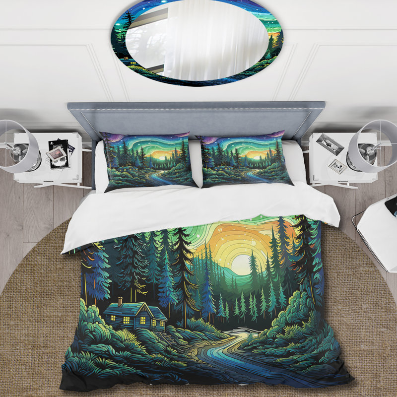 Ensemble de housse de couette Northern Lights Magic Landscape - Northern Lights, Housse de couette pour très grand lit