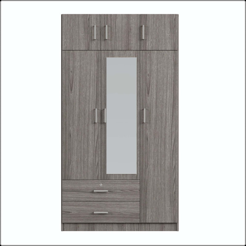 Armoire 3 portes avec miroir, 2 tiroirs et armoire supérieure