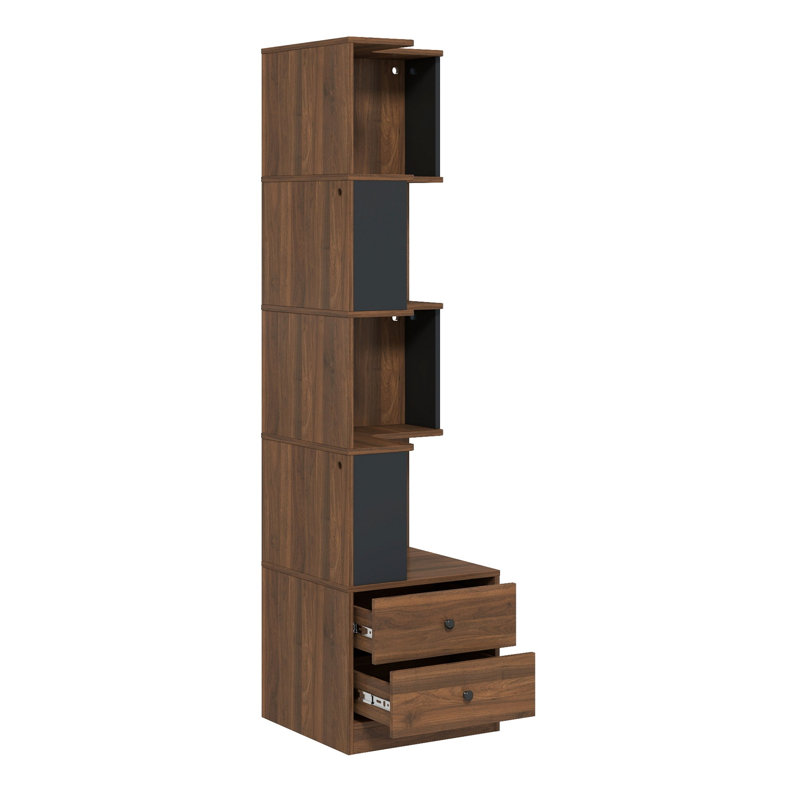 Bibliothèque d'angle en L avec tiroirs, éclairage à DEL et tablettes de rangement