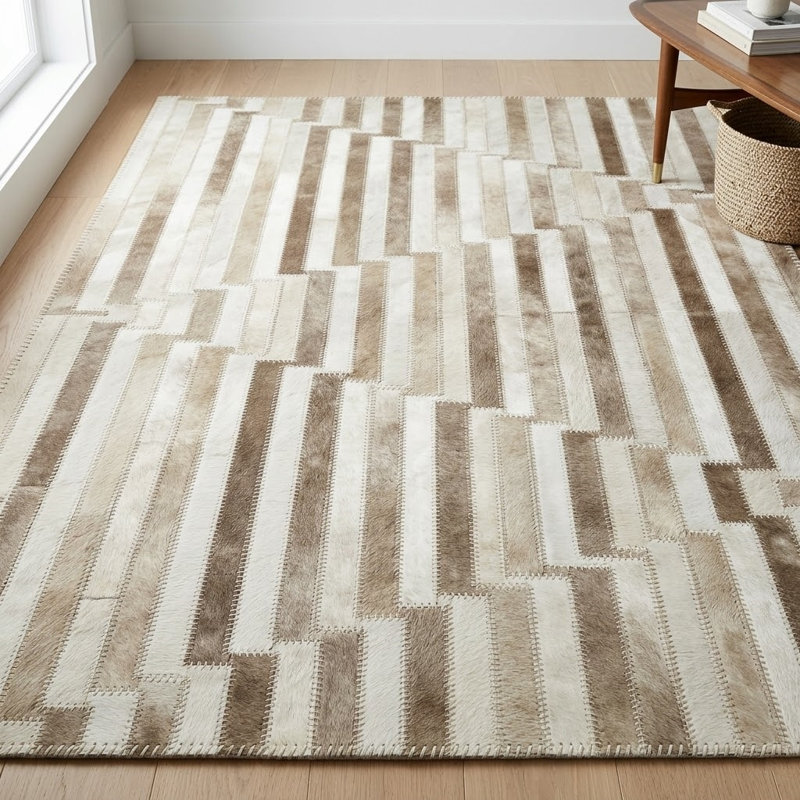 Tapis Abani Rugs Hide HID340A Beige Ivoire à rayures étagées et patchwork Soriano, 5 pi x 8 pi