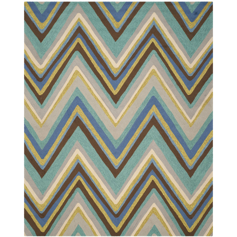 Tapis performance à chevrons crocheté à la main Hayes, Rectangle 8 pi x 10 pi