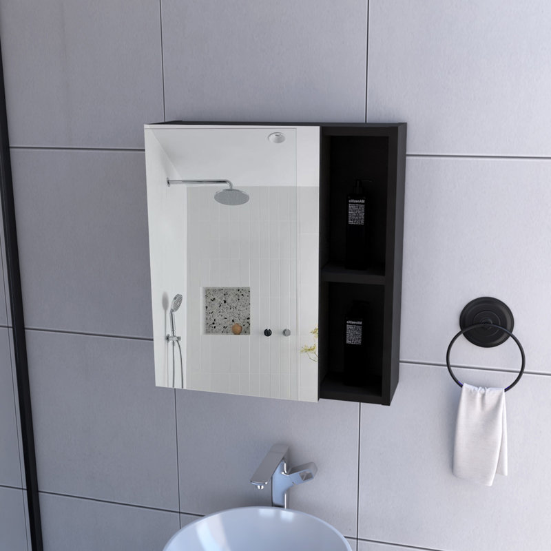 Lincoln Mirrored Medicine Cabinet, Five Interior Shelves, Black