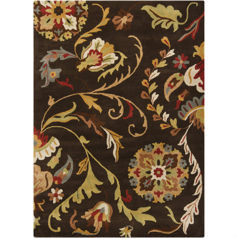 Adairsville Authentic Hand-Tufted Handmade Dark Brown, Gold, Terracotta, Sage Green & Tan Traditional Botanical Scrolling Floral Medallion Wool Area Rug
