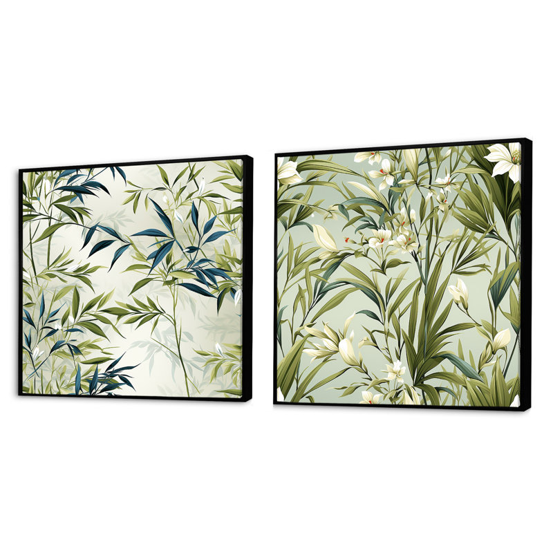 Bendale - Ensemble de 2 collages carrés tropicaux, Cadre flottant noir, H 16 po x l 33 po