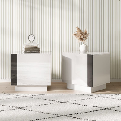  Table de bout avec rangement Bhhatu Highgloss, blanc