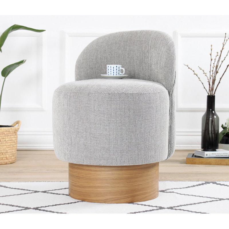 Stylish Pouffe with Wooden Legs, Grey Color, 26.0 in Height x 18.5 in Diameter | 50% Cotton / 50% Linen Fabric, 35 DNS Orthopedic Sponge, Sitting Height: 17.3 in | Perfect for Living Room, Bedroom, & Relaxation