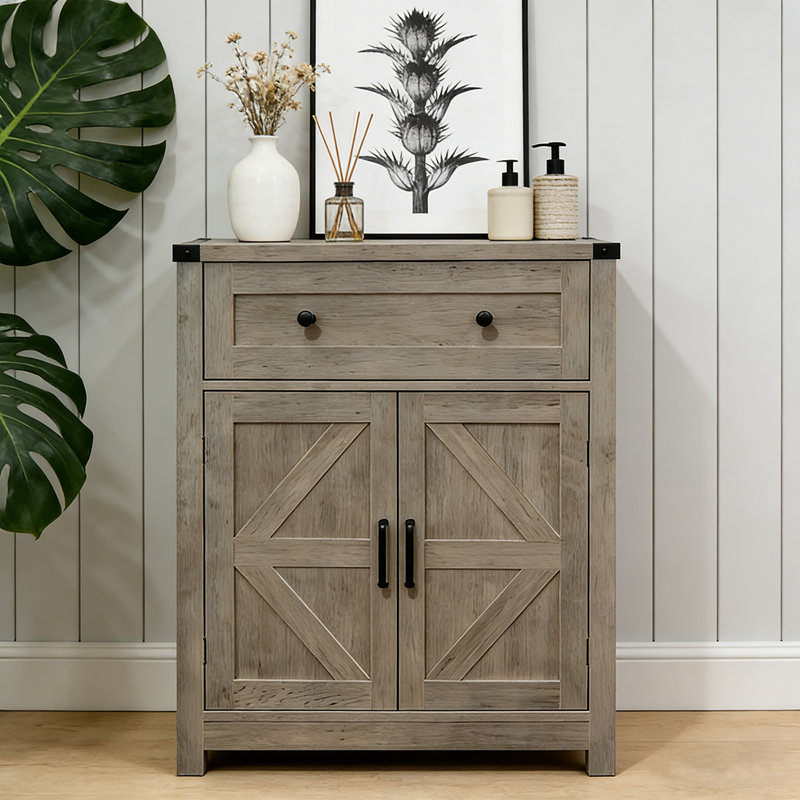 Kitchen Storage Cabinet,Modern Farmhouse Buffet Cabinet With Storage,Coffee Bar With Drawer And 2 Doors, Light Gray