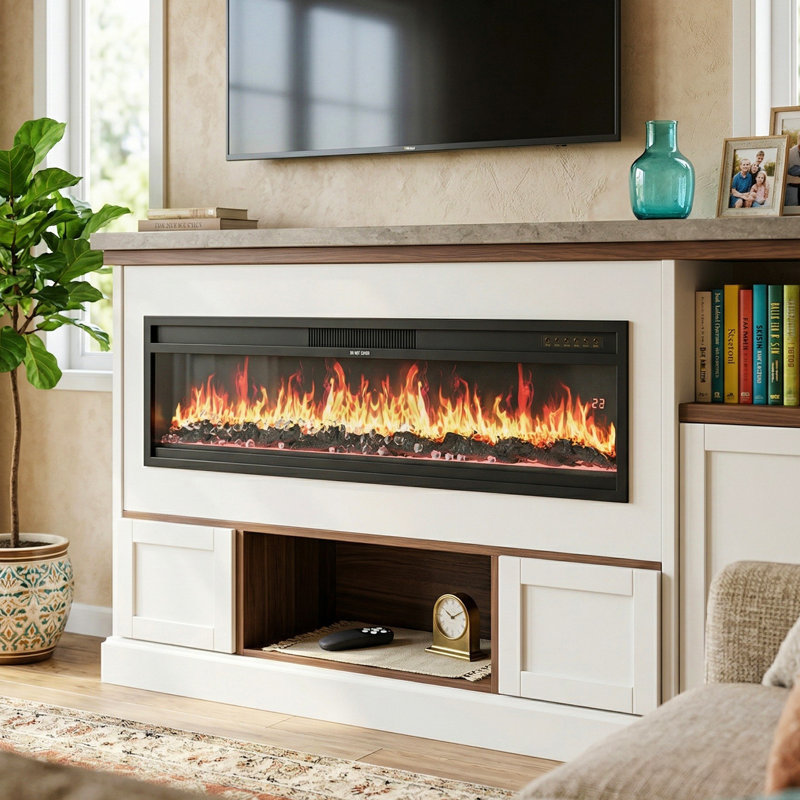 Chaufferette électrique encastrée de 46 pouces avec flamme multicolore et télécommande