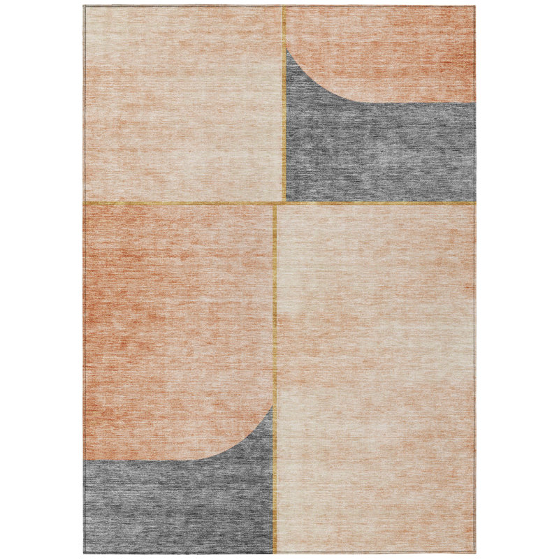 Tapis extérieur lavable abstrait corail pêche et gris 5 pi x 8 pi