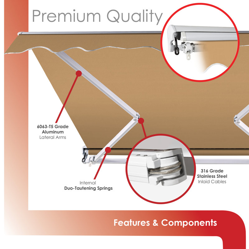 Advaning 10'x8' Manual Patio Retractable Awning, 10.5' H x 9.8' W x 8.2' D, Khaki