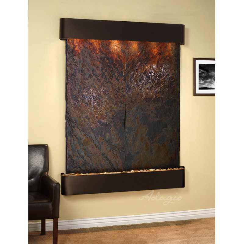Majestic River Indoor Natural Stone Waterfall Fountain with Lights, Blackened Copper, Multi-Color Slate