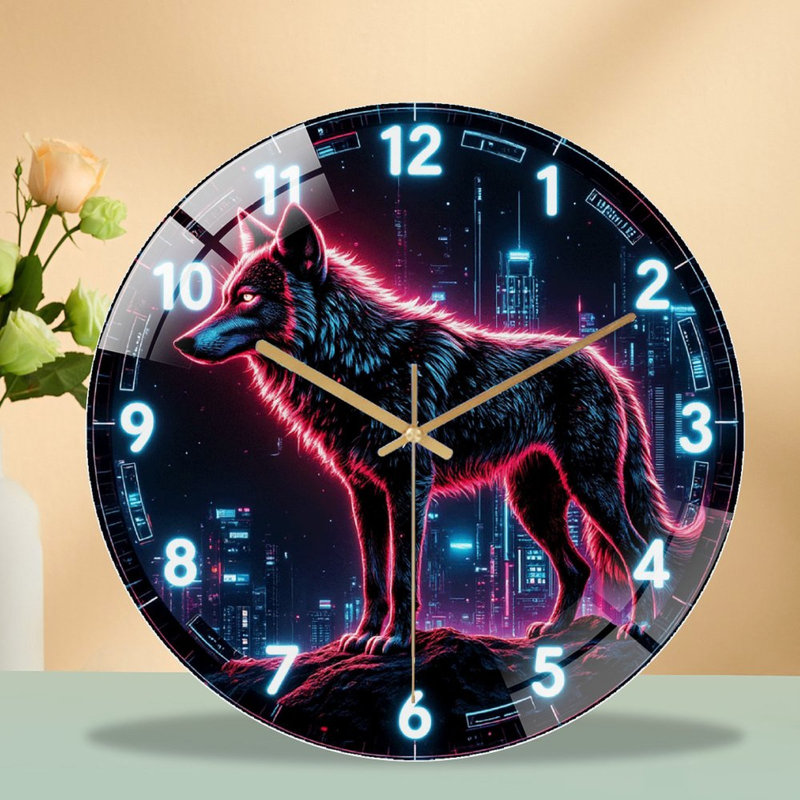 Horloge murale 12 po Neon Wolf