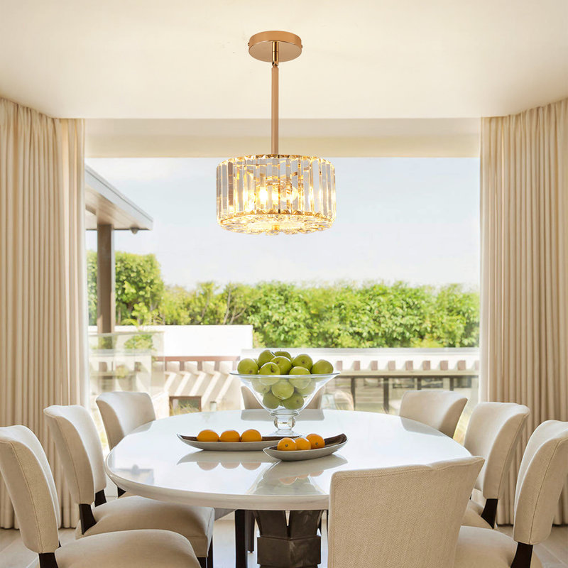 Lustre rond en cristal 2 lumières Herrin, plafonniers semi-encastrés dorés