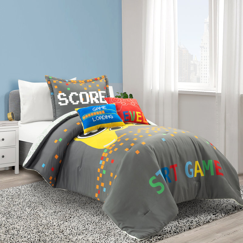 Gray and Yellow Twin Reversible Video Game Comforter Set