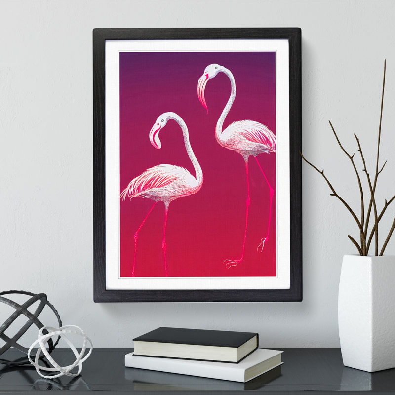 A Pair Of Flamingos - Single Picture Frame Print, 64cm H x 46cm W x 2cm D, Black