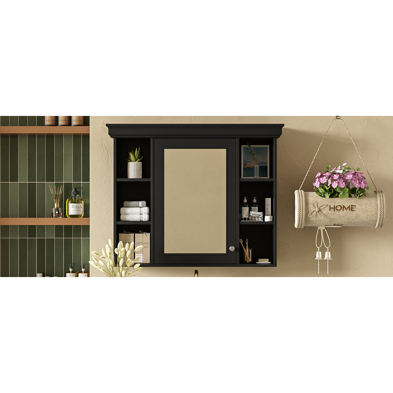 Armoire de rangement murale noire 35 po x 28 po avec porte miroir