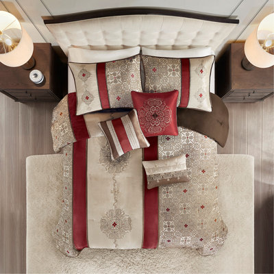 Ensemble d'édredon 7 pièces en jacquard avec coussins décoratifs