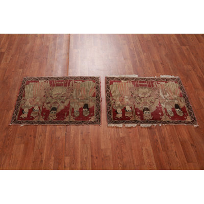 Set of 2 Pre-1900 Vegetable Dye   Traditional Rug 2x3
