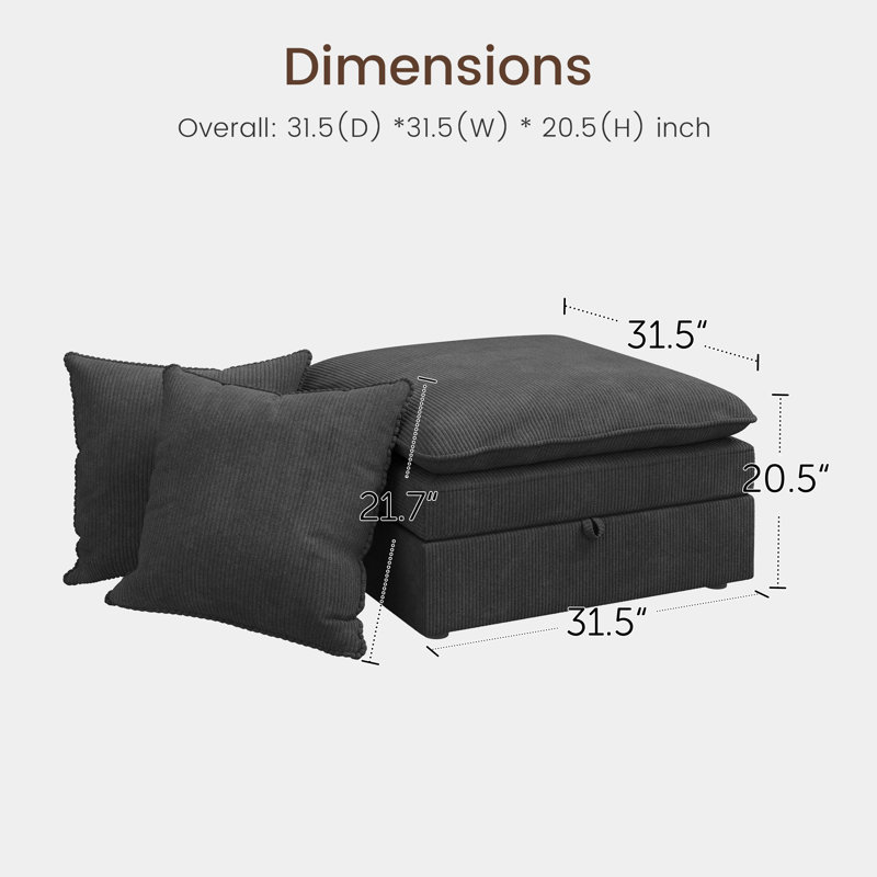 Repose-pieds + coussin en velours bleu foncé, Corduroy, Grey