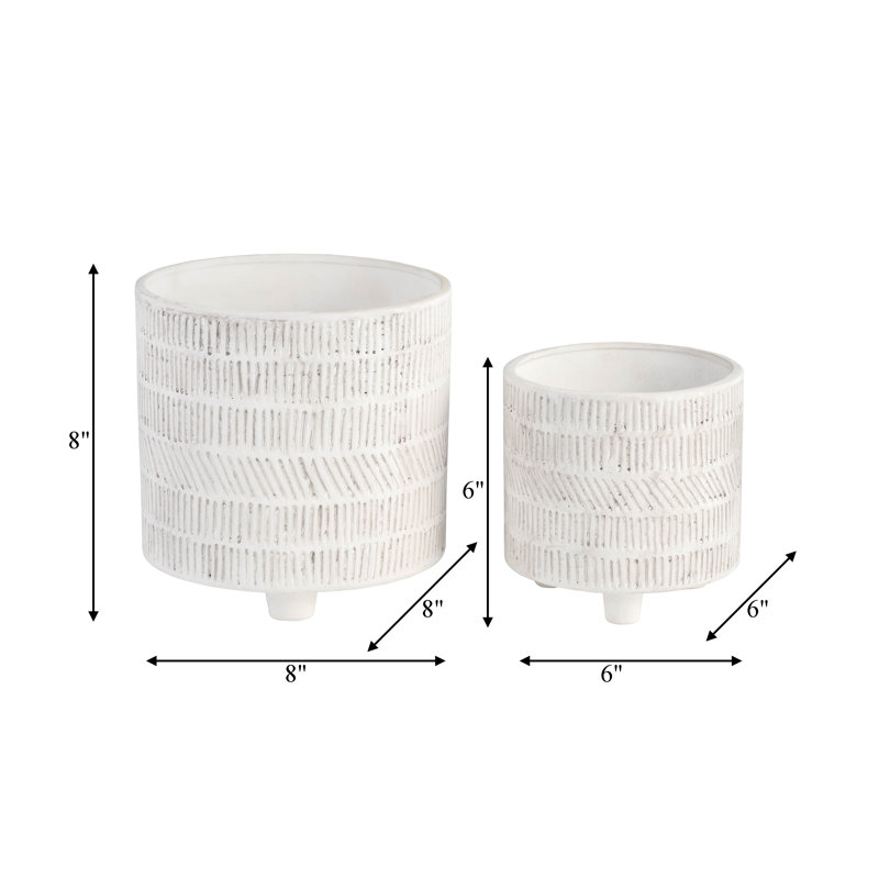 Charmayne Stoneware Ceramic Planter Set with Textured Design and Footed Base - Set of 2, Ivory