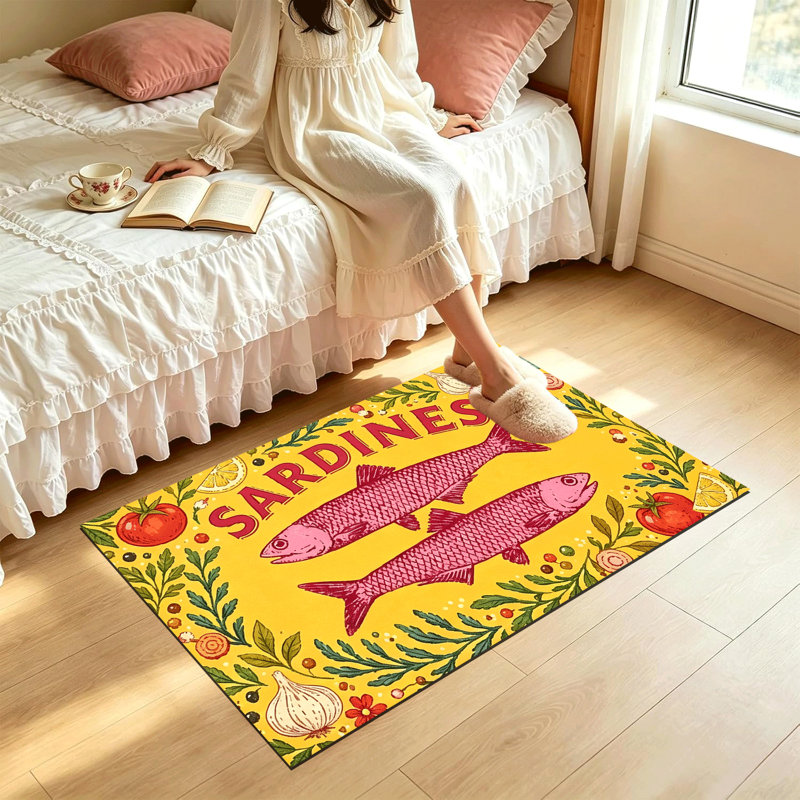 Tapis de porte d'extérieur antidérapant JYK, 20 po x 32 po, cuisine de fruits de mer sardines, 20 po x 32 po