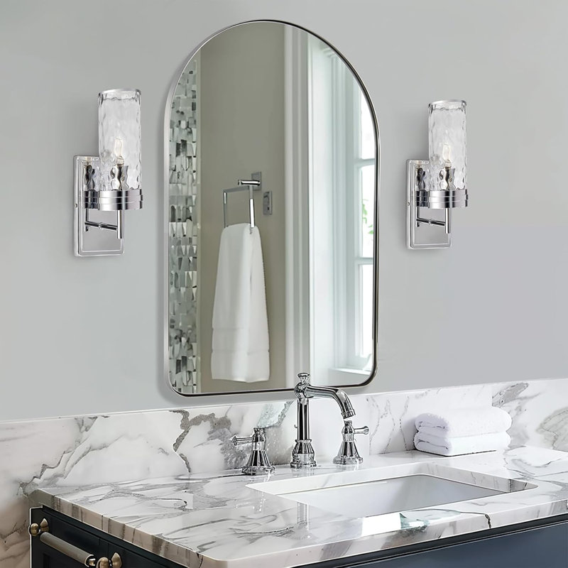 Luminaires de salle de bain 1 lumière Modern, applique murale simple avec abat-jour en verre martelé pour le couloir du salon de salle de bain