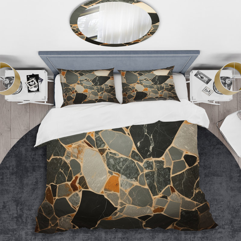 Ensemble de housse de couette Gray Abstract Harmony In Tiles III - Abstract Tile