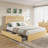 Queen Size Rattan Bed Frame with 4 Storage Drawer, Boho Style Rattan Bed with LED Light & Natural Headboard, Sturdy Wooden Slats Support, No Box Spring Needed, Easy Assembly