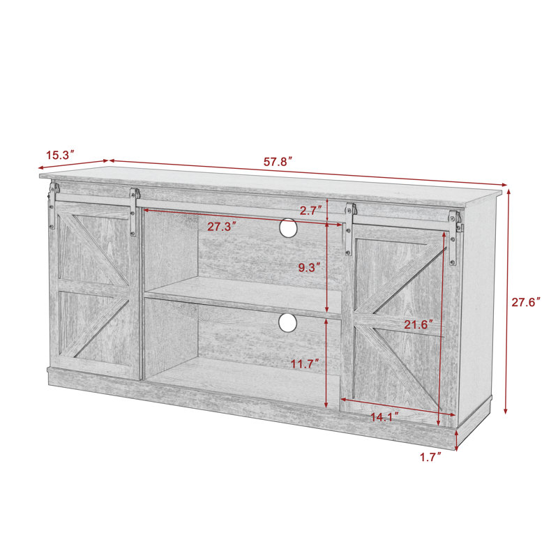 Youssouf 57.8" Wood Tv-Stand With Barn Doors For Tvs Up To 60", Gray Wood