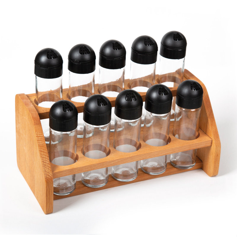 Freestanding Wood Spice Jar & Rack Set