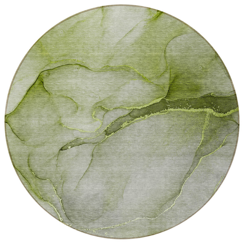 Tapis d'intérieur rond lavable abstrait vert olive 8 pi HomeRoots