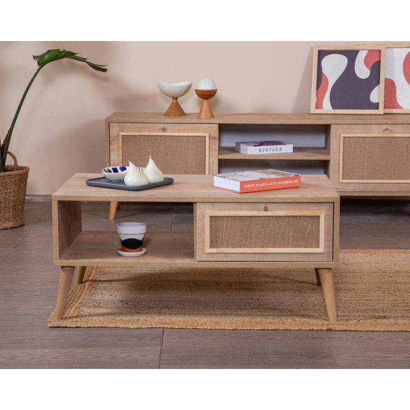 Table basse moderne avec rangement supplémentaire, 21,7 po x 39,4 po x 17,7 po | Panneau de particules et panneau de fibres à densité moyenne enduit 100% mélamine, portes à fermeture douce, pieds de charme | Design scandinave pour les salons contemporains