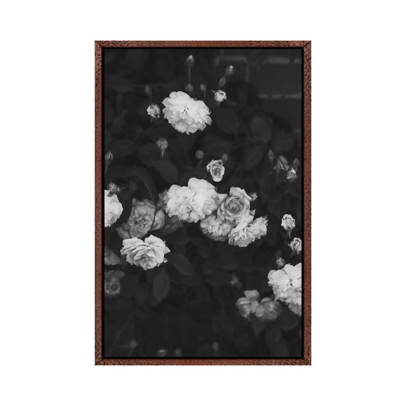 Black And White Roses - Print on Canvas, 66.04cm H x 45.72cm W x 3.81cm D, Classic Brown Wood Framed