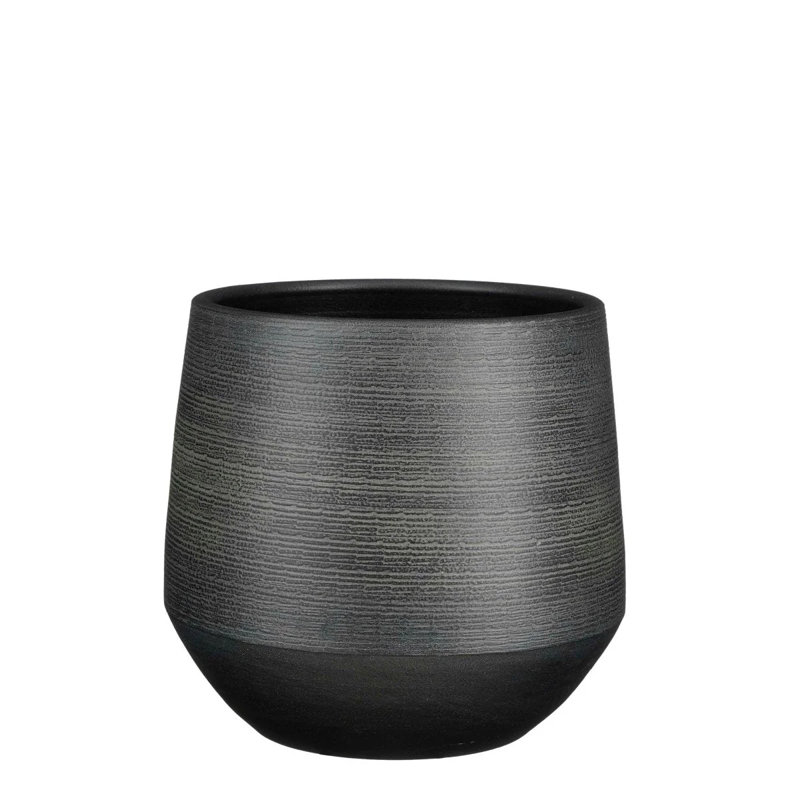 Evora Ceramic Pot Planter, 34cm H x 37cm W x 37cm D, Black