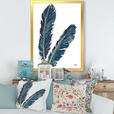 «Gold Indigo Feathers IV», reproduction d'art sur toile