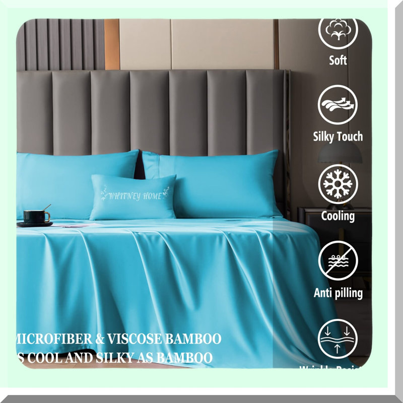 Aqua Blue Bliss Queen Sheet Set - 4 Piece Luxury Hotel Collection with Extra Deep Pocket Fitted Sheet. Soft, Breathable, Cooling, Wrinkle Free.