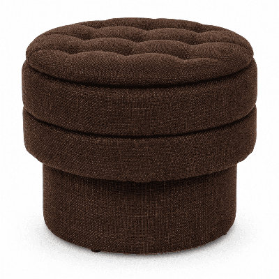 Round Linen Storage Ottoman with Reversible Tray Top, Foldable Upholstered Accent Stool, 22-Inch, Chocolate