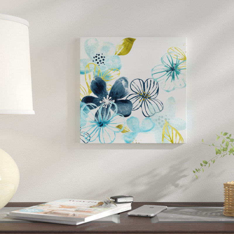 «Aqua Flora I», reproduction sur toile, H 18 po x l 18 po x P 1,5 po, Toile tendue, Pas de tapis