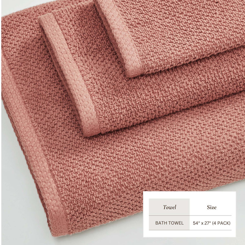 100% Cotton Textured Bath Sheet, Bath Towel - 4 Pack, Desert Rose