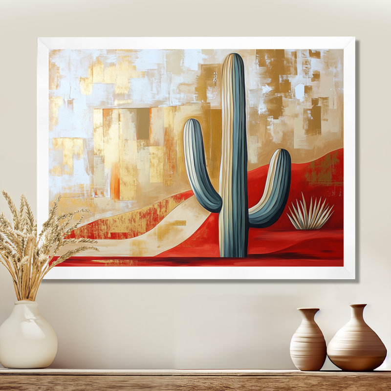 Saguaro II du désert - Tableau encadré Cactus, H 24 po x l 32 po, White Picture Framed